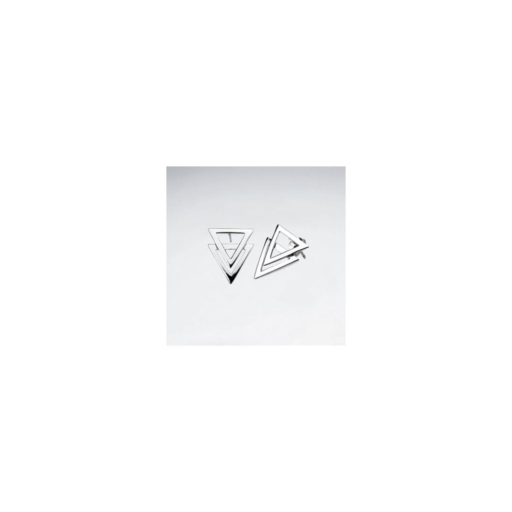 Triangle Double Openwork Matte Silver Triangle Stud Earrings