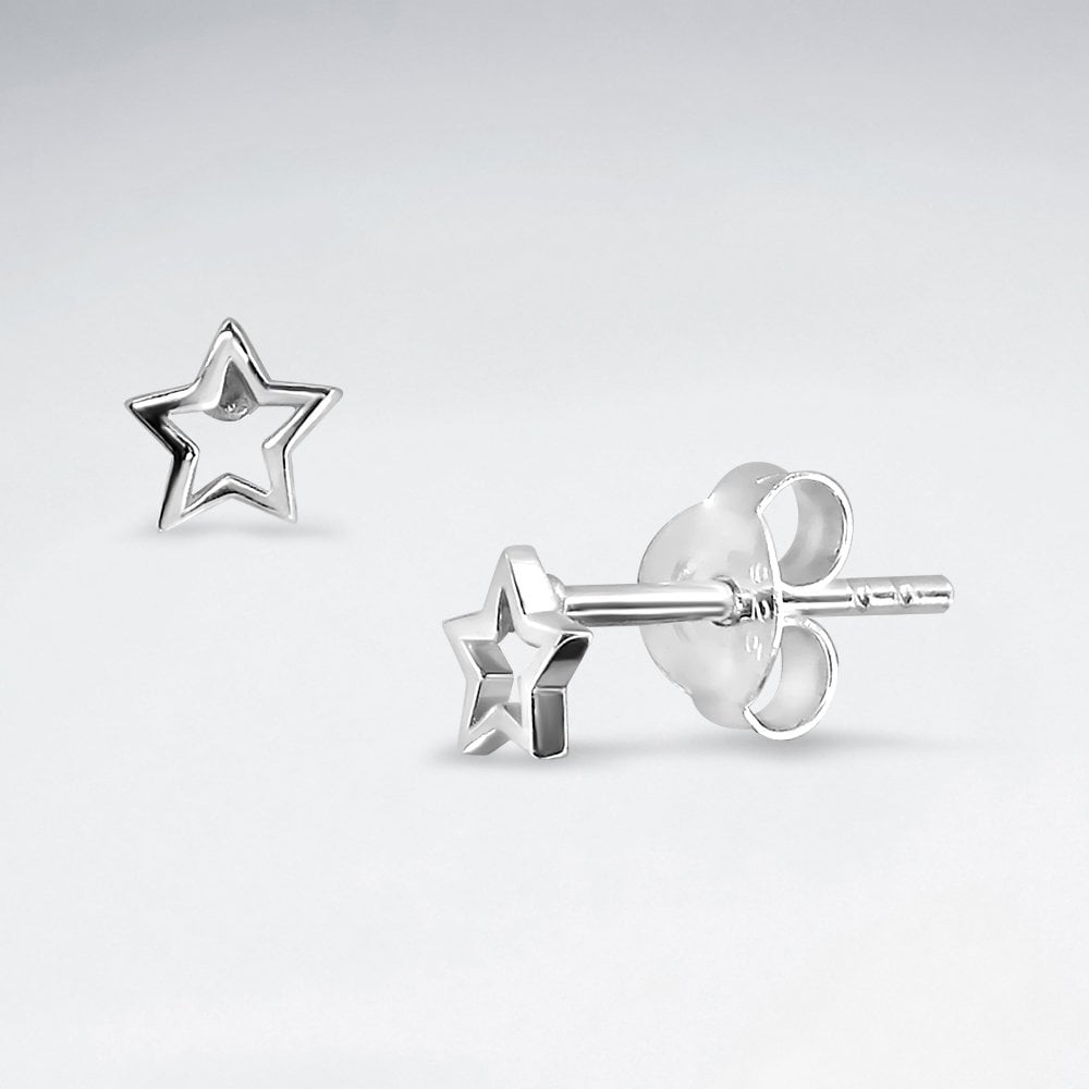 Openwork Tiny Sterling Silver Star Stud Earrings