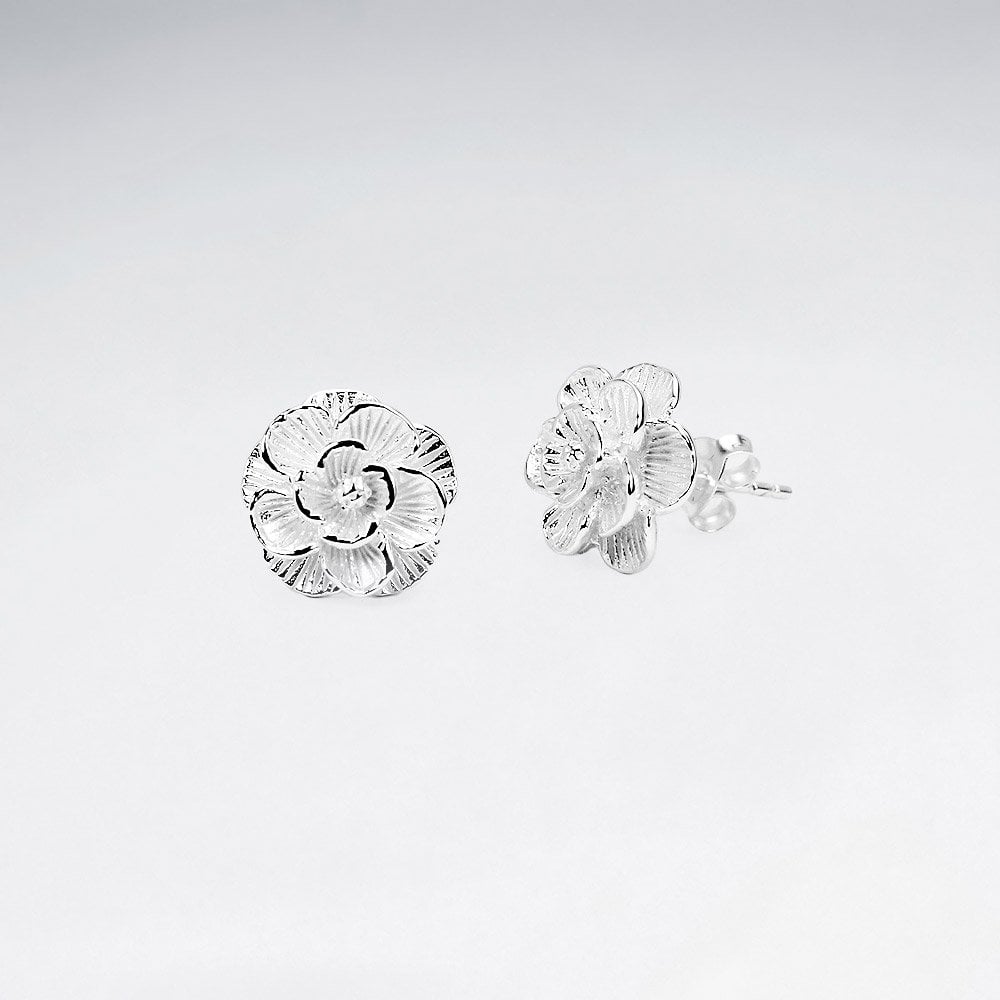 Sterling Silver Flower Blossom Stud Earrings
