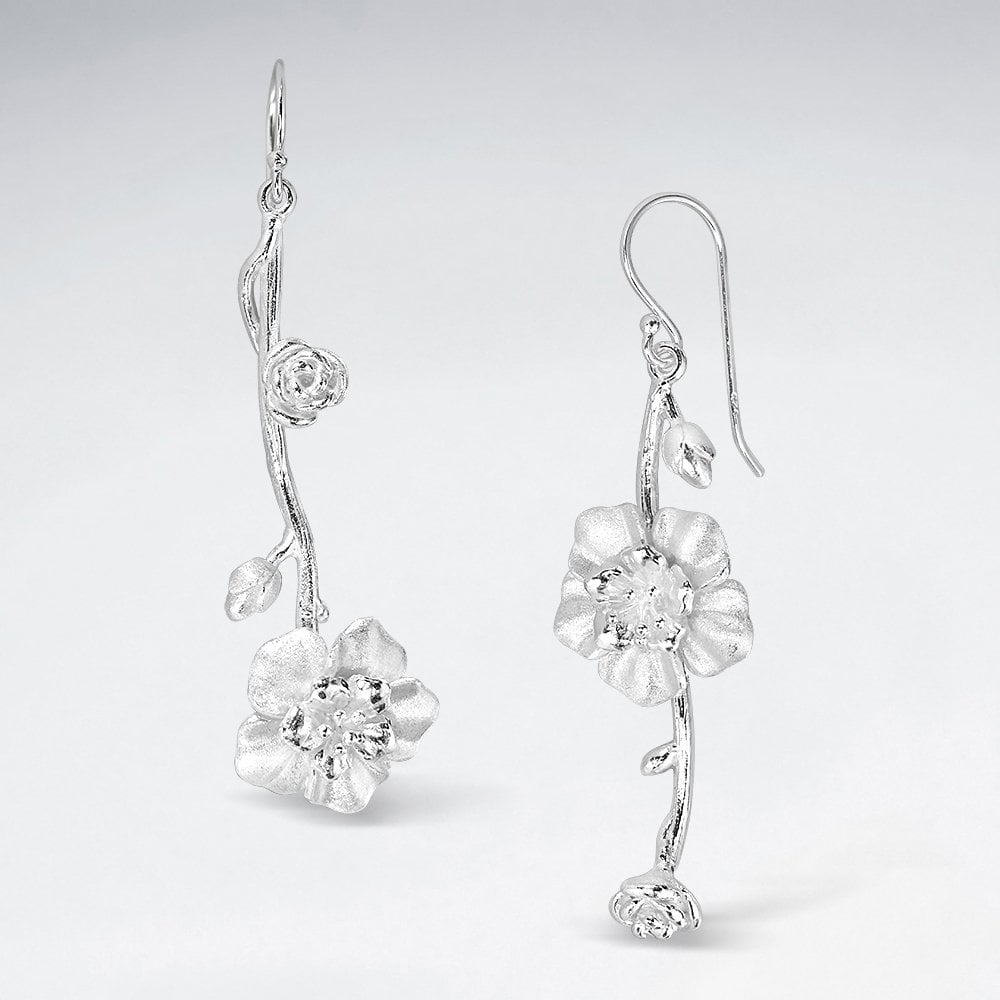 Sterling Silver Flower Dangle Drop Earrings