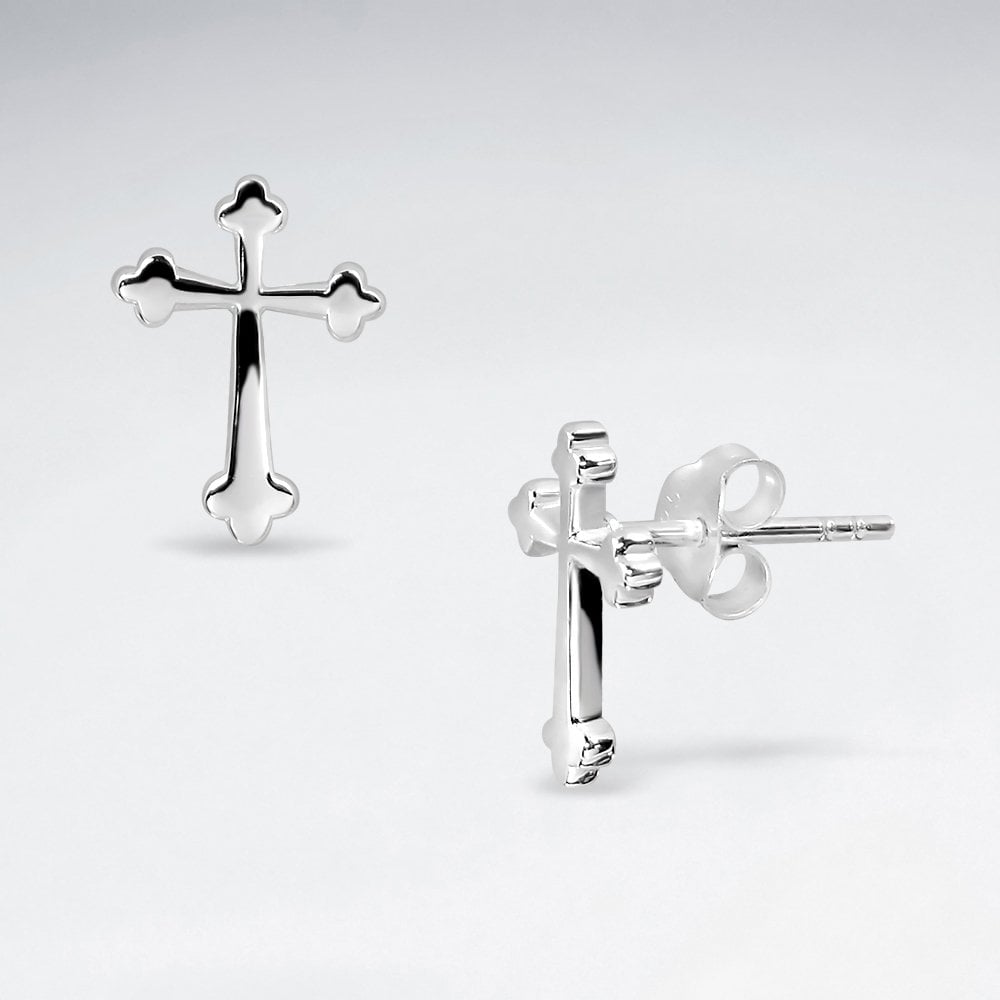 Sterling Silver Cross Symbol Stud Earrings