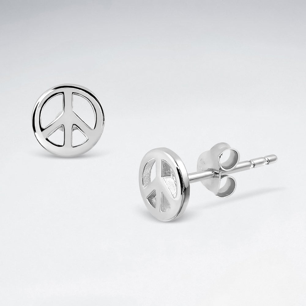 Sterling Silver Openwork Peace Sign Stud Earrings