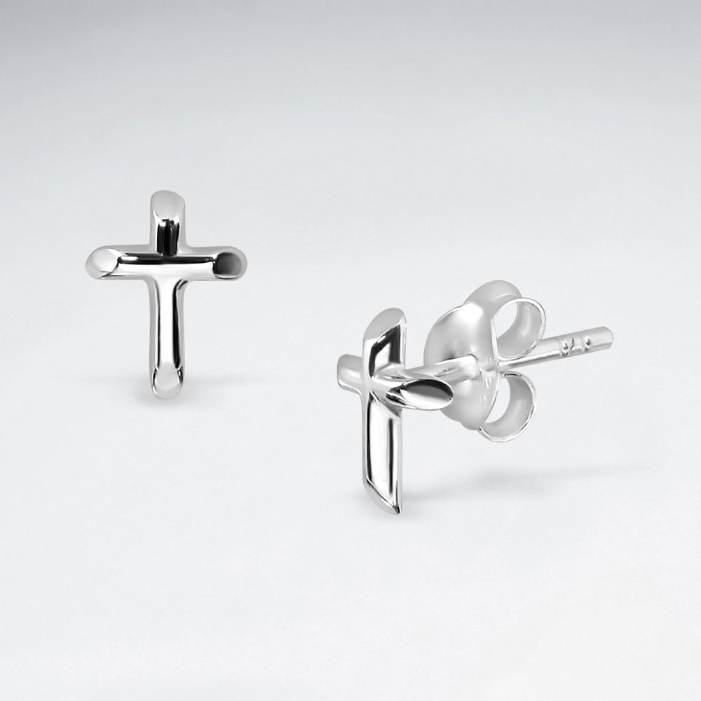 Sterling Silver Religious Cross Earrings
