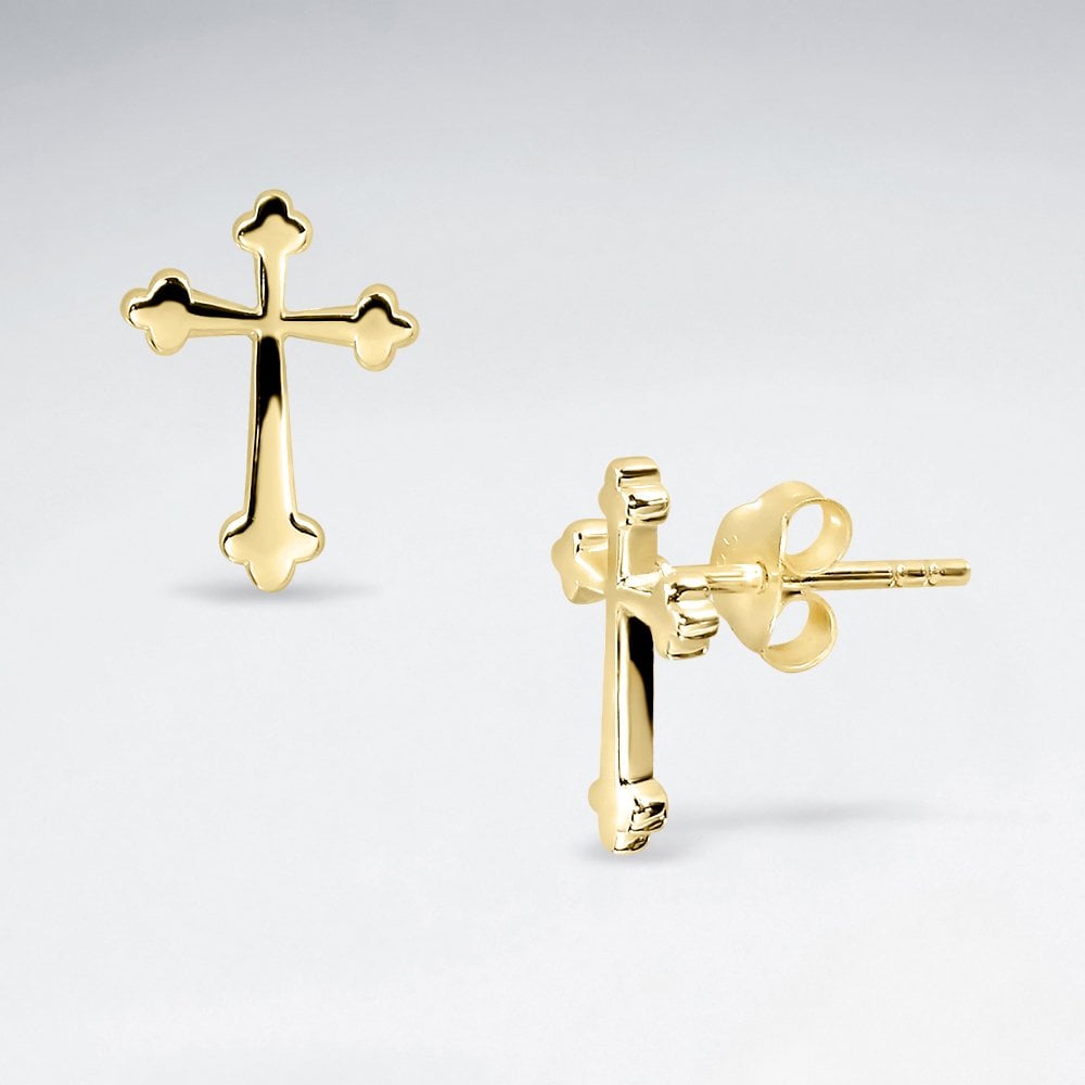Sterling Silver Cross Symbol Stud Earrings