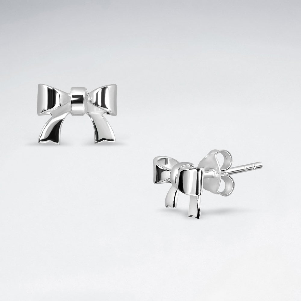 Sterling Silver Ribbon Bow Earrings