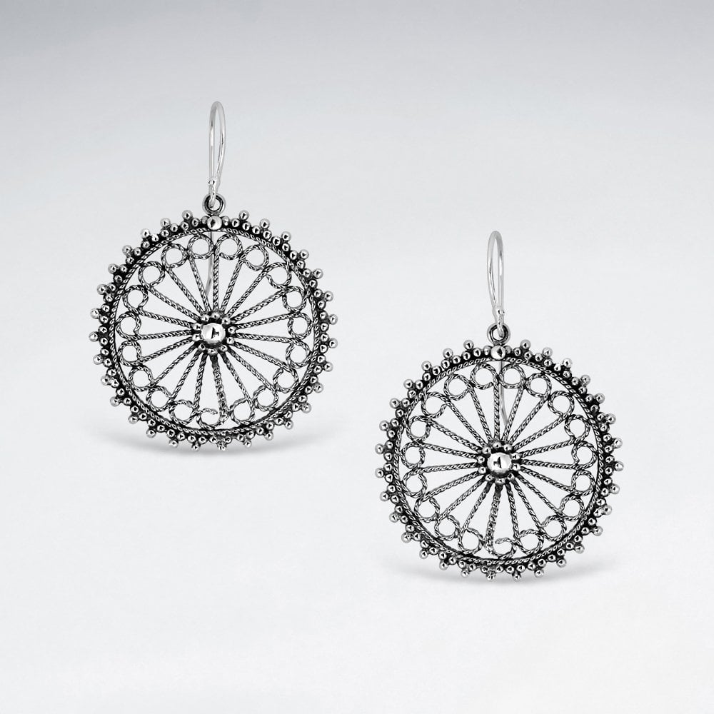 Sterling Silver Textured Filigree Medallion Earrings