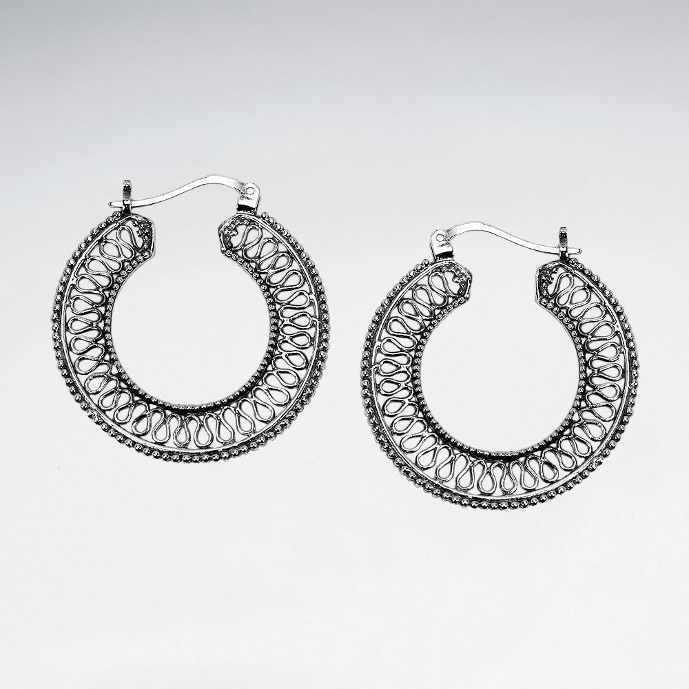 Openwork Loop Sterling Silver Hoop Earrings
