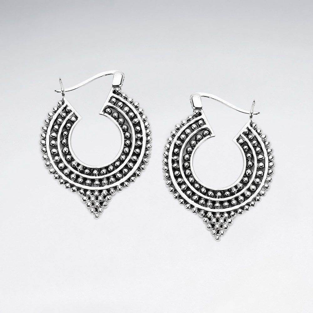 Textured Balinese Sterling Silver Hoop Earrings
