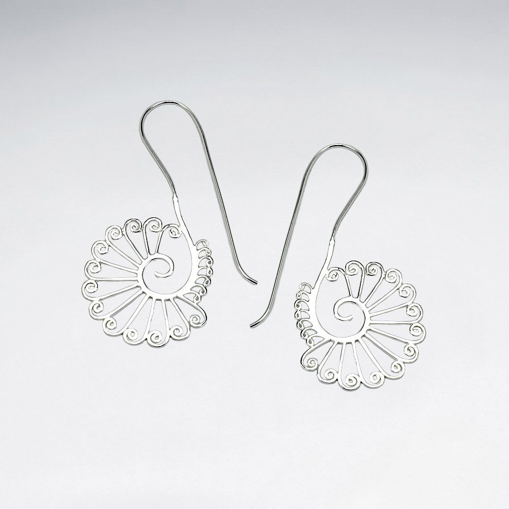Openwork Swirl Seashell sterling Silver Drop Earrings