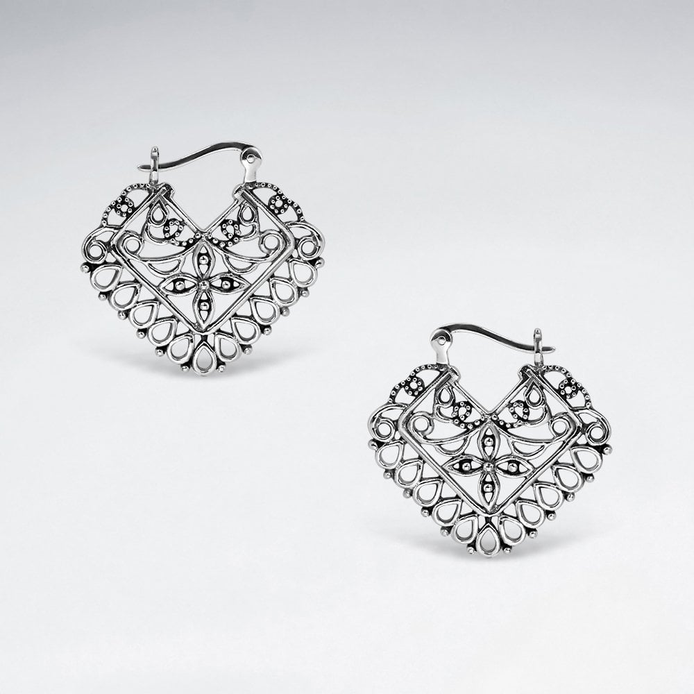 Filigree Sterling Silver Marquis Drop Earrings