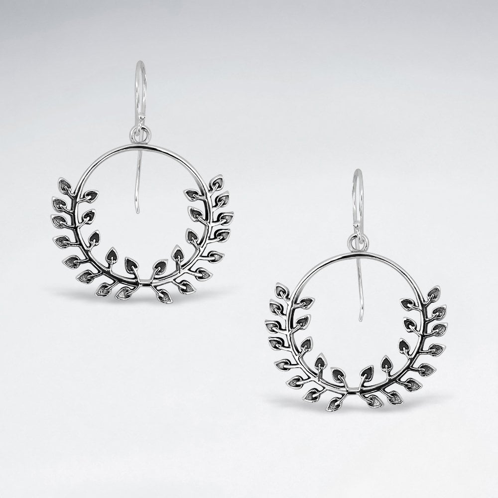 Laurel Leaf Sterling Silver Hoop Earrings