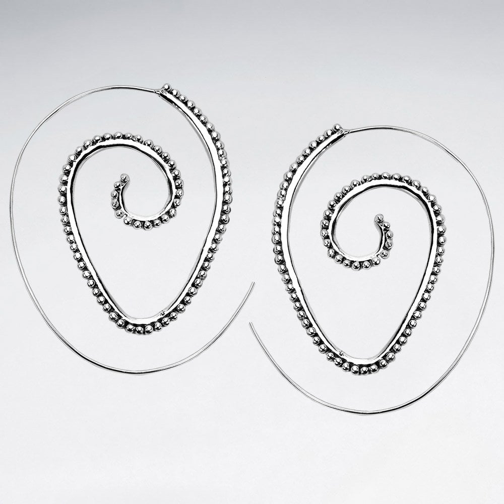 Ball Tipped Open Swirl Hoop Threader Earrings