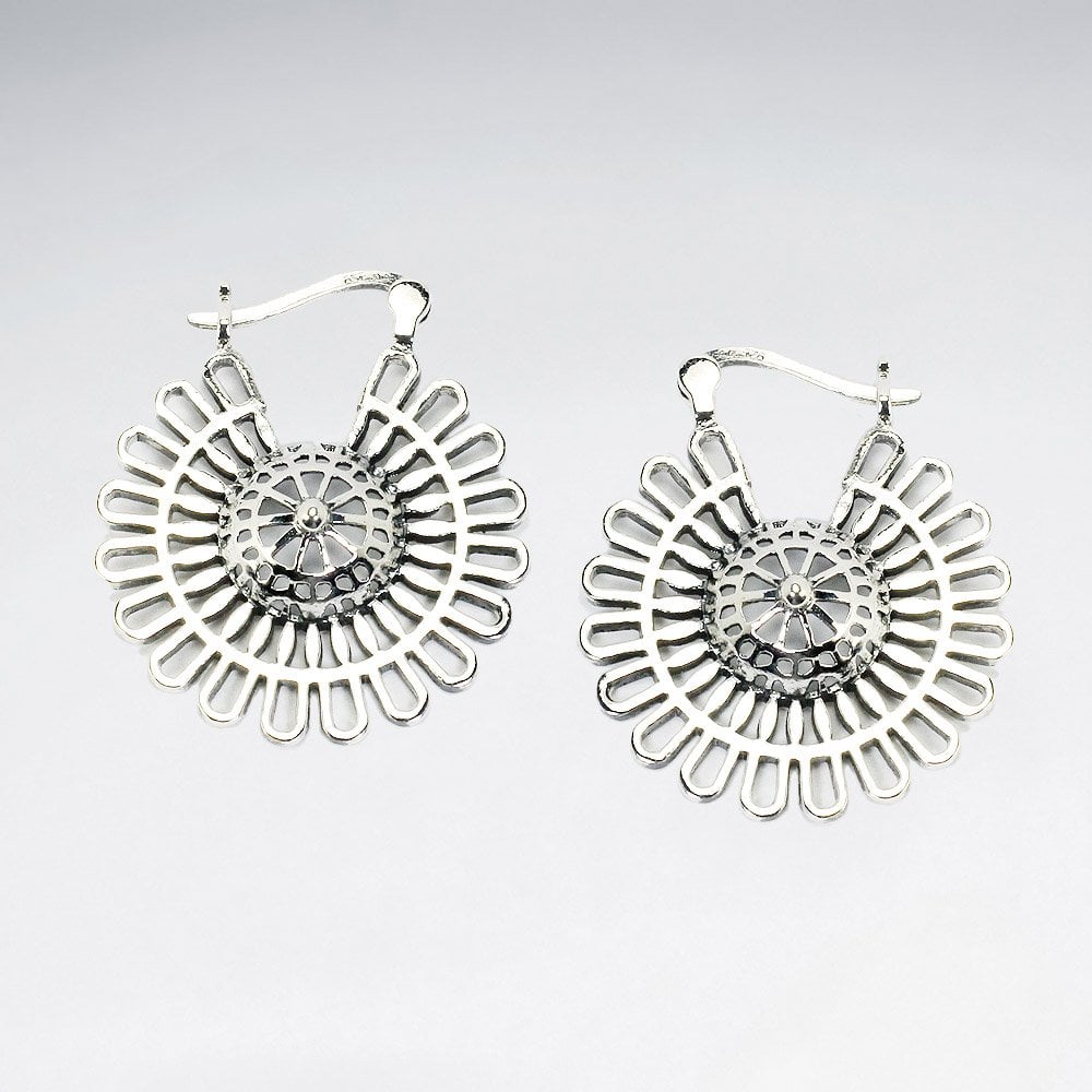 Sunburst Medallion Openwork Sterling Silver Earrings