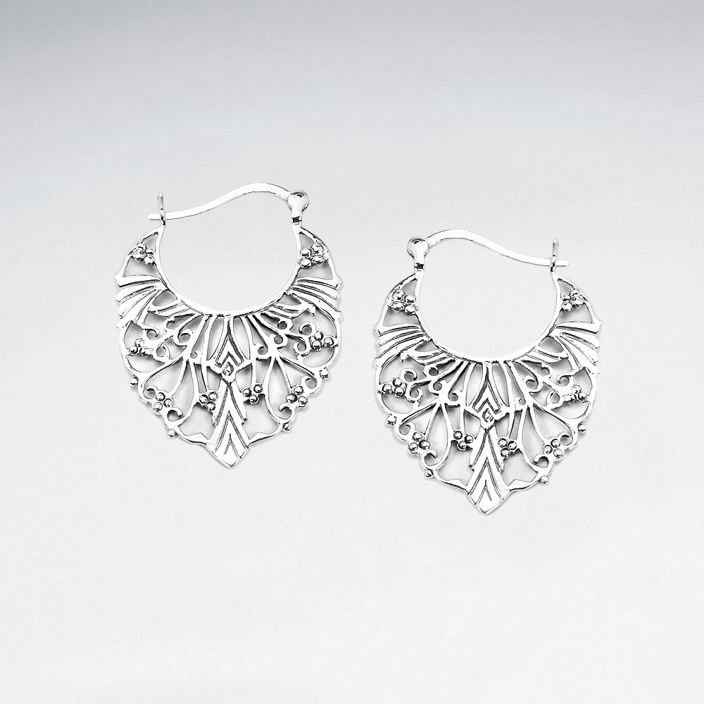 Sterling Silver Openwork Scroll Hoop Earrings