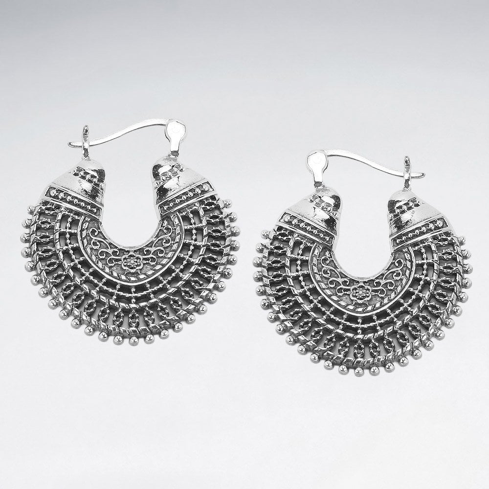 Openwork Sterling Silver Bali Hoop Earrings