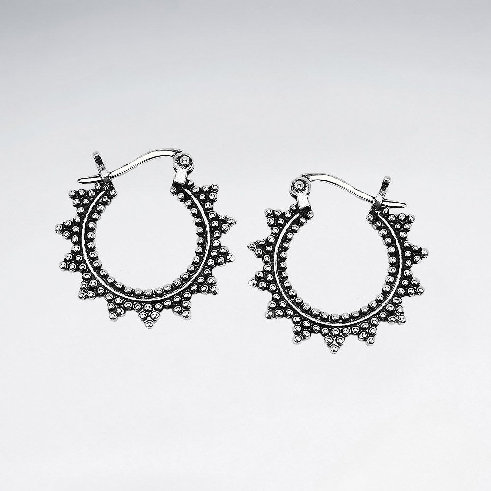 Textured Sunburst Sterling Silver Hoop Earrings