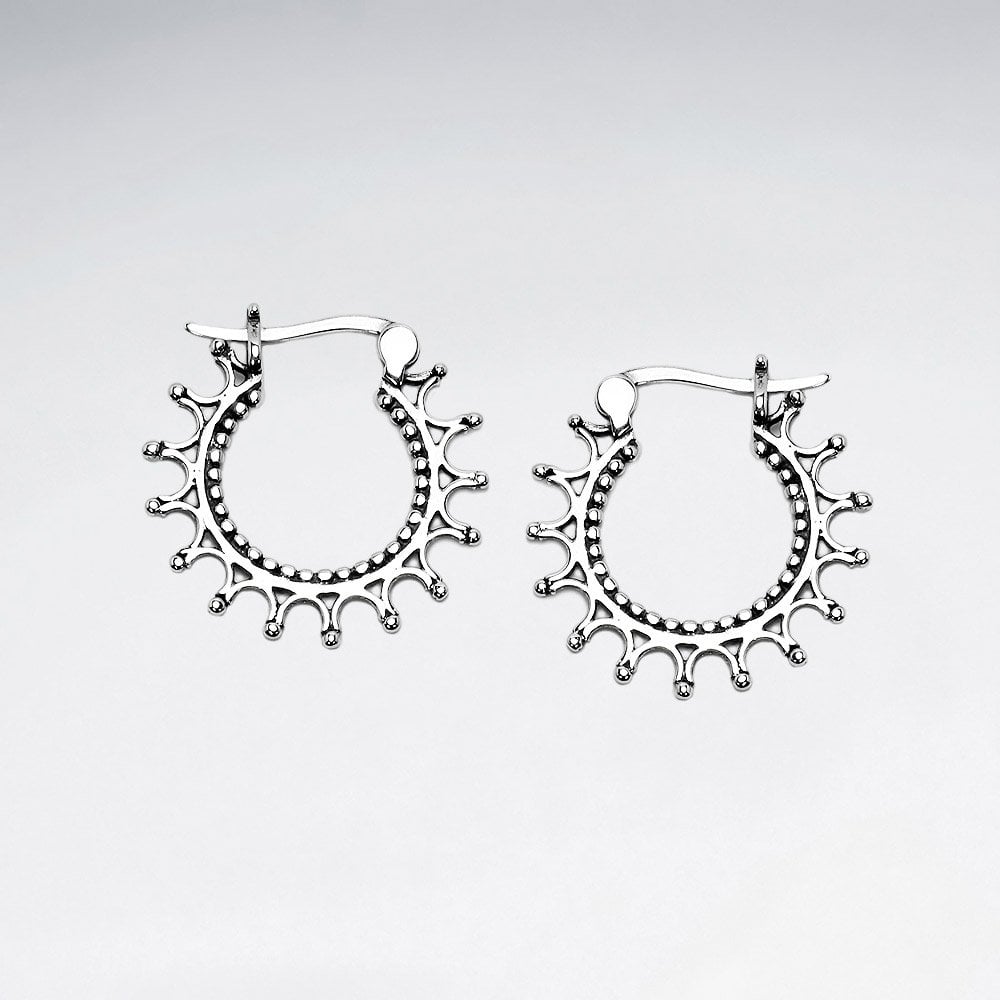 Sunburst Sterling Silver Bali Hoop Earrings