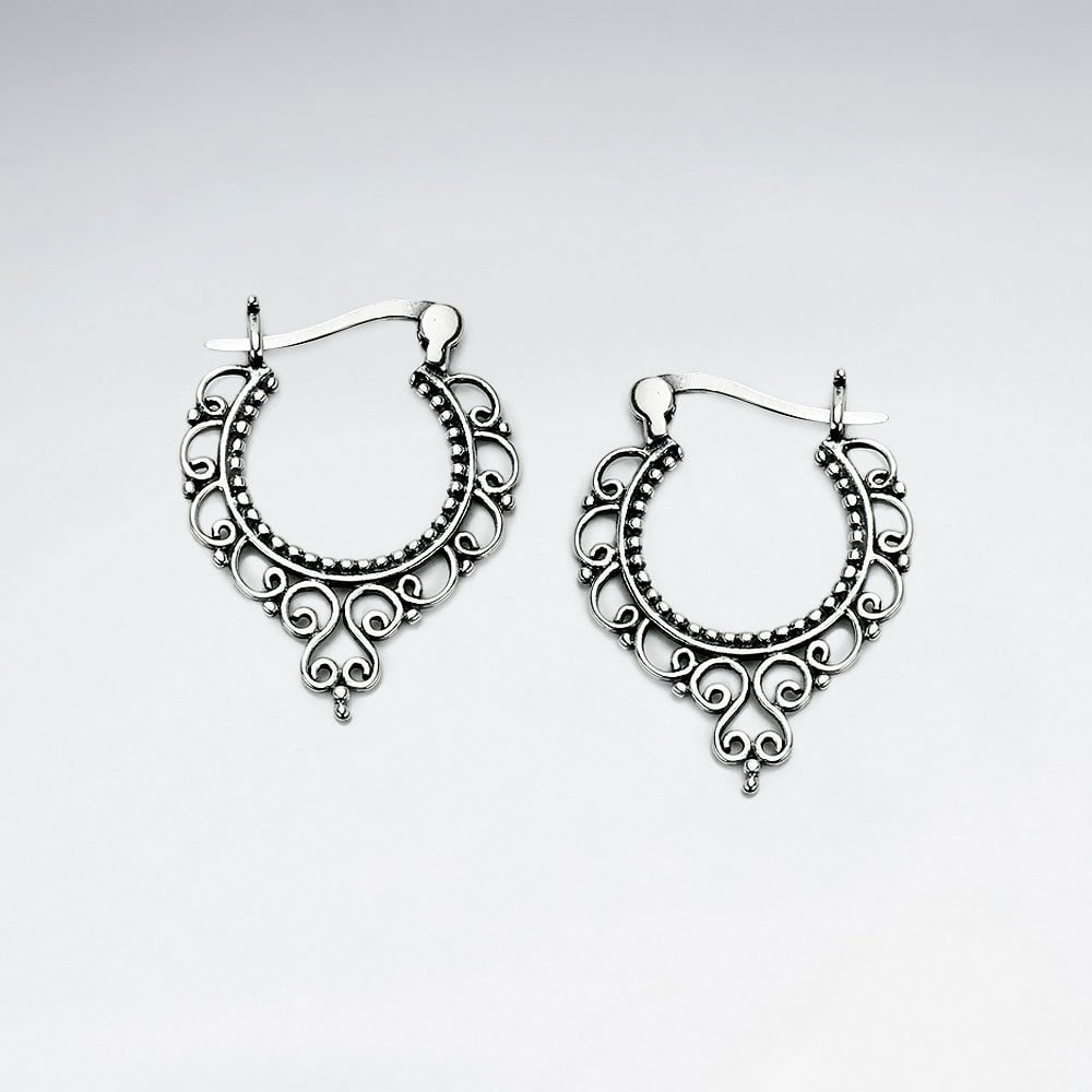 Bali Style Sterling Silver Hoop Earrings