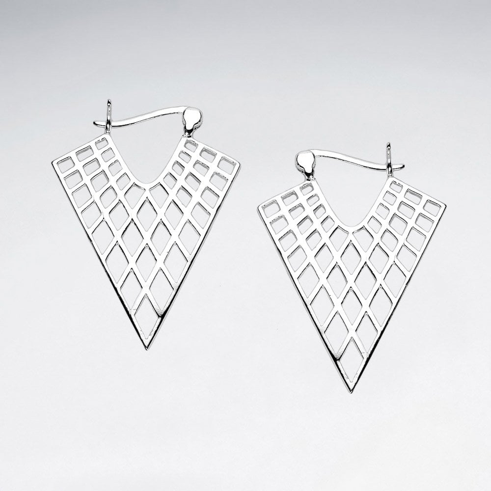 Sterling Silver Marquis Openwork Triangle Hoop Earrings