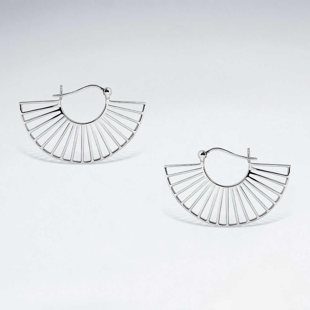 Sterling Silver Openwork Fan Hoop Earrings
