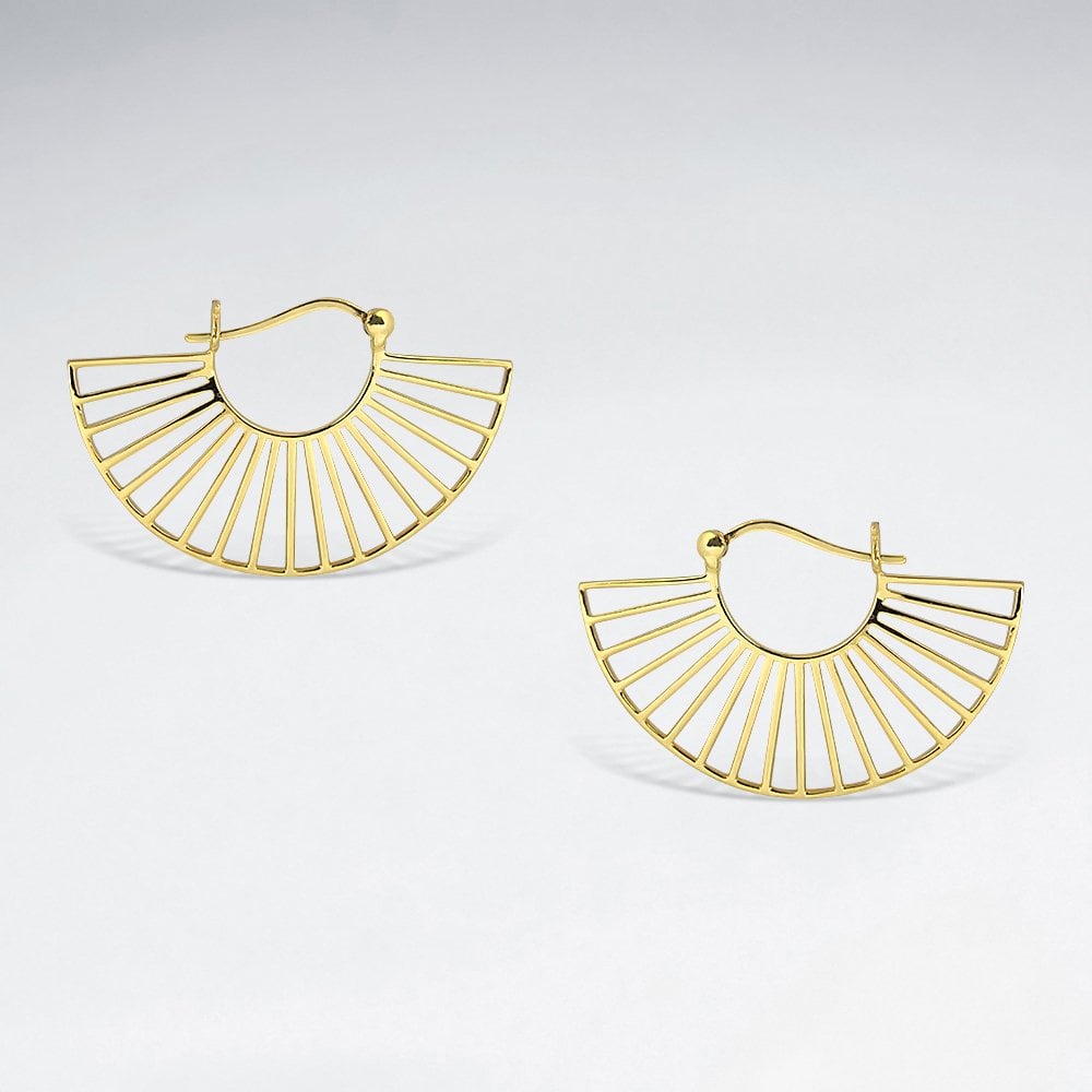 Sterling Silver Openwork Fan Hoop Earrings