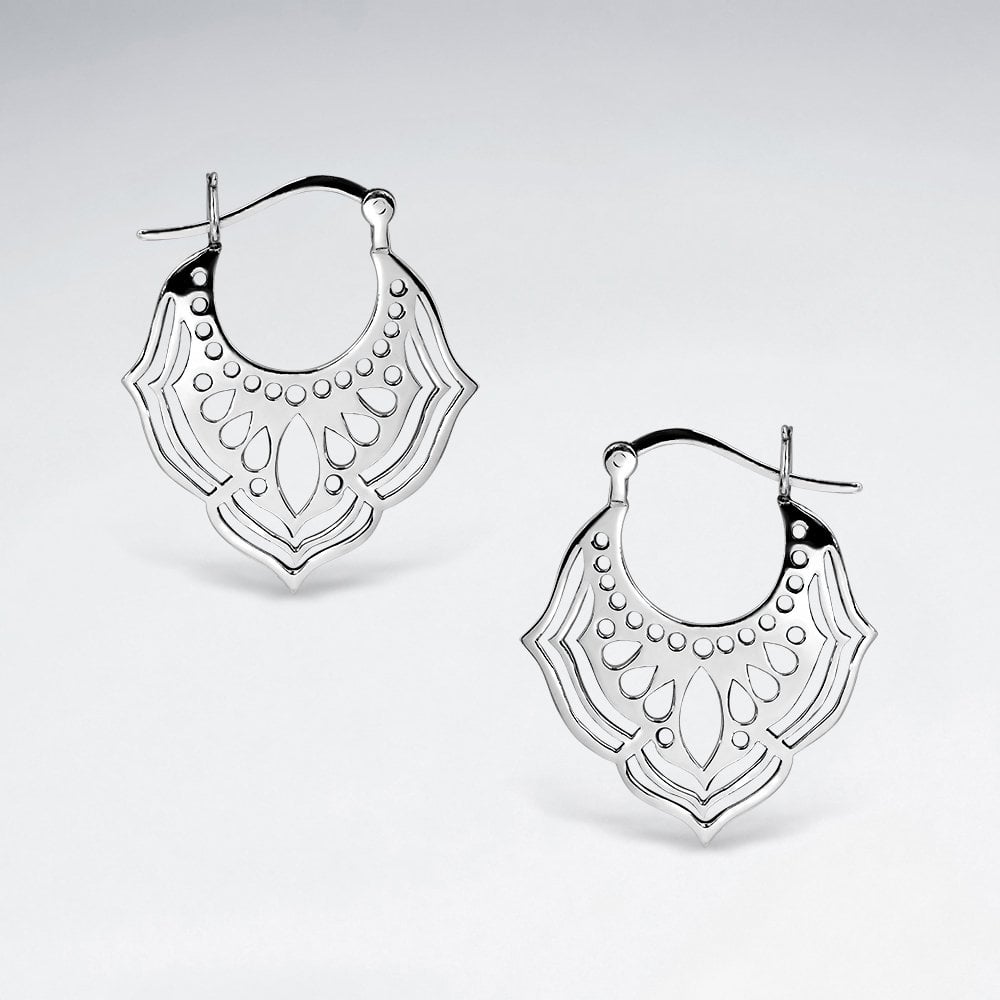 Shape Silhouette Filigree Sterling Silver Hoop Earrings