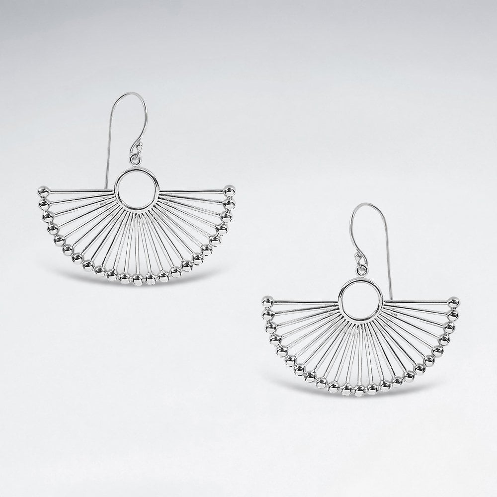 Sterling Silver Art Deco Fan Dangle Hook Earrings