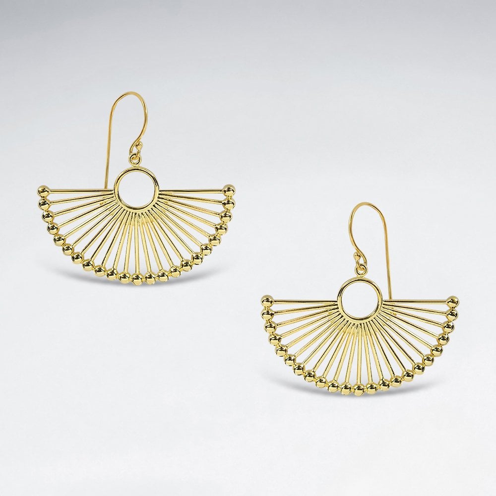 Sterling Silver Art Deco Fan Dangle Hook Earrings