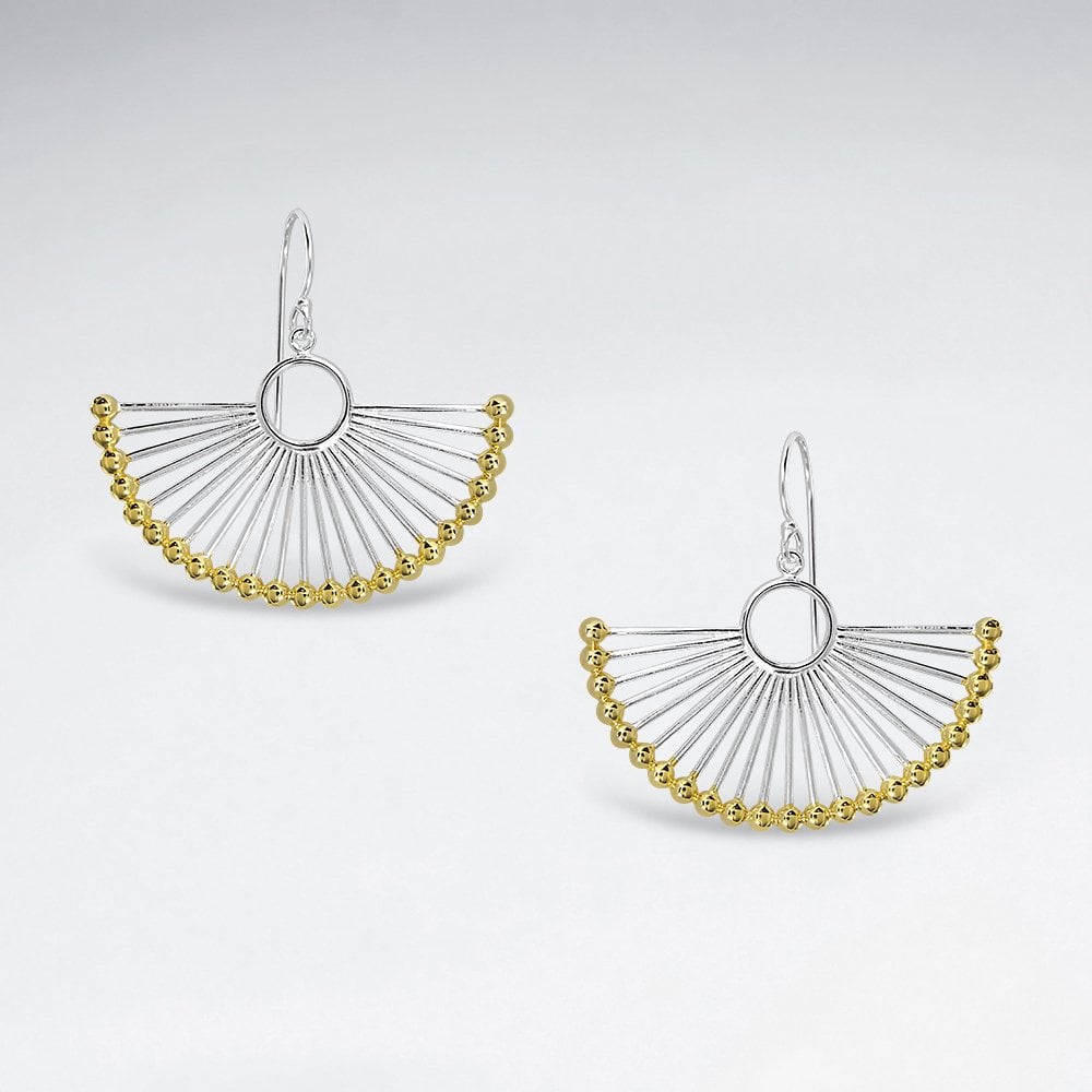 Sterling Silver Art Deco Fan Dangle Hook Earrings