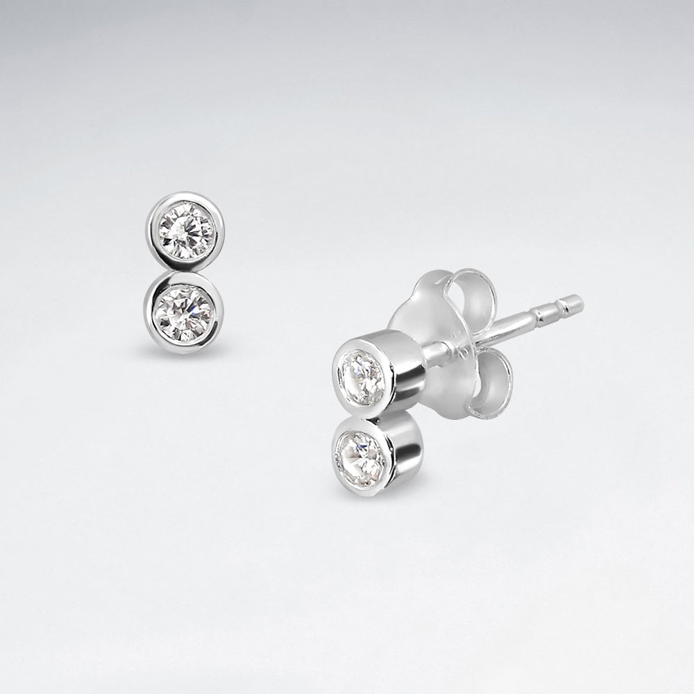 Sterling Silver Geometric Cubic Zirconia Stud Earrings