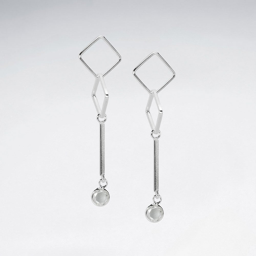 Sterling Silver Marquis Key Dangle Stud Earrings