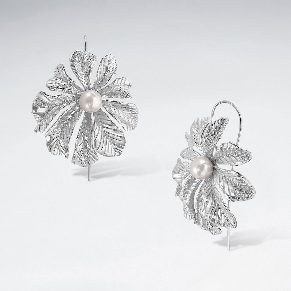 Sterling Silver Blossoming Flower Hook Earrings