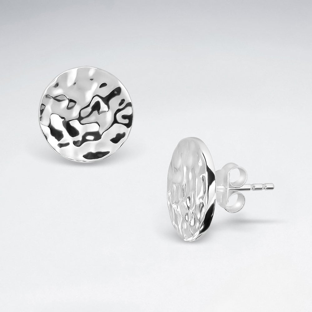 Hammered Sterling Silver Circle Stud Earrings