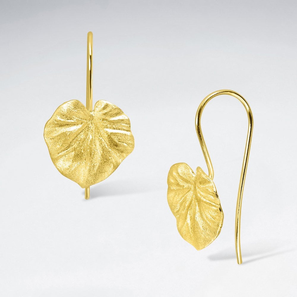 Sterling Silver Cordate Leaf Hook Earrings