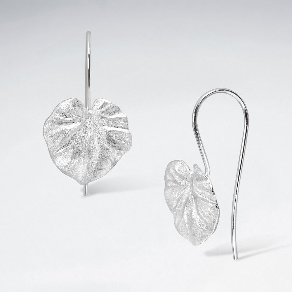Sterling Silver Cordate Leaf Hook Earrings