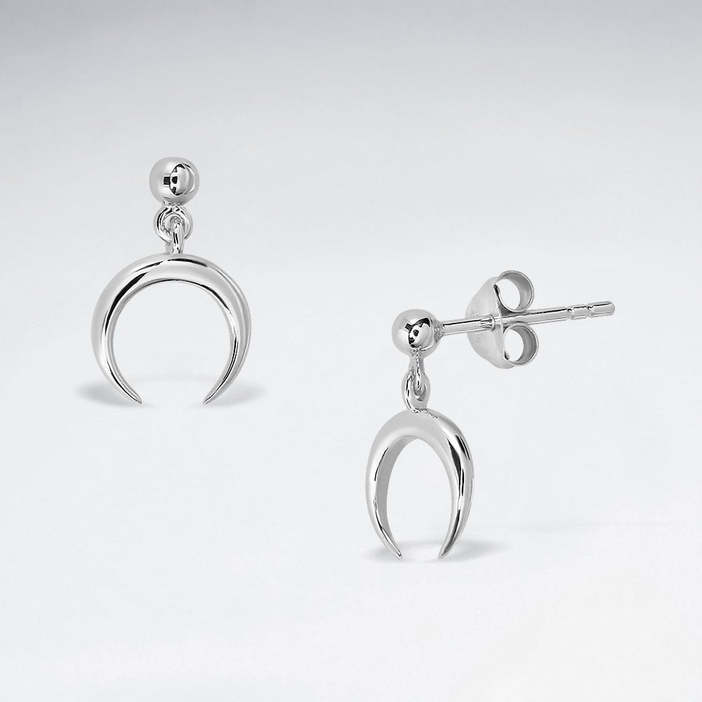 Sterling Silver Crescent Stud Dangle Earrings