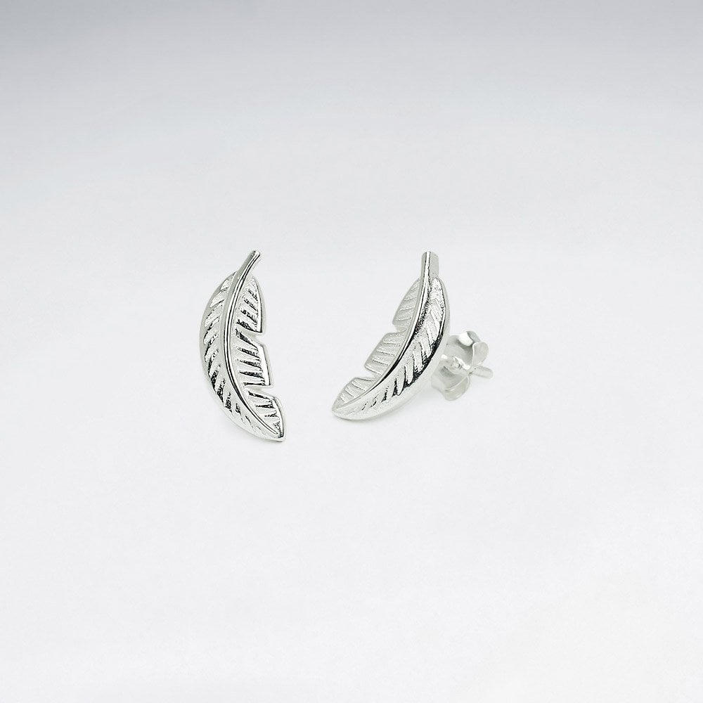 Sterling Silver Feather Stud Earrings