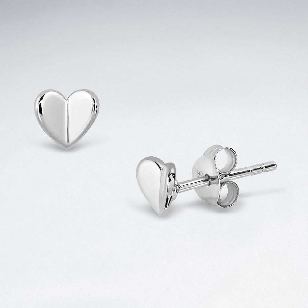 Sterling Silver Folded Heart Stud Earrings