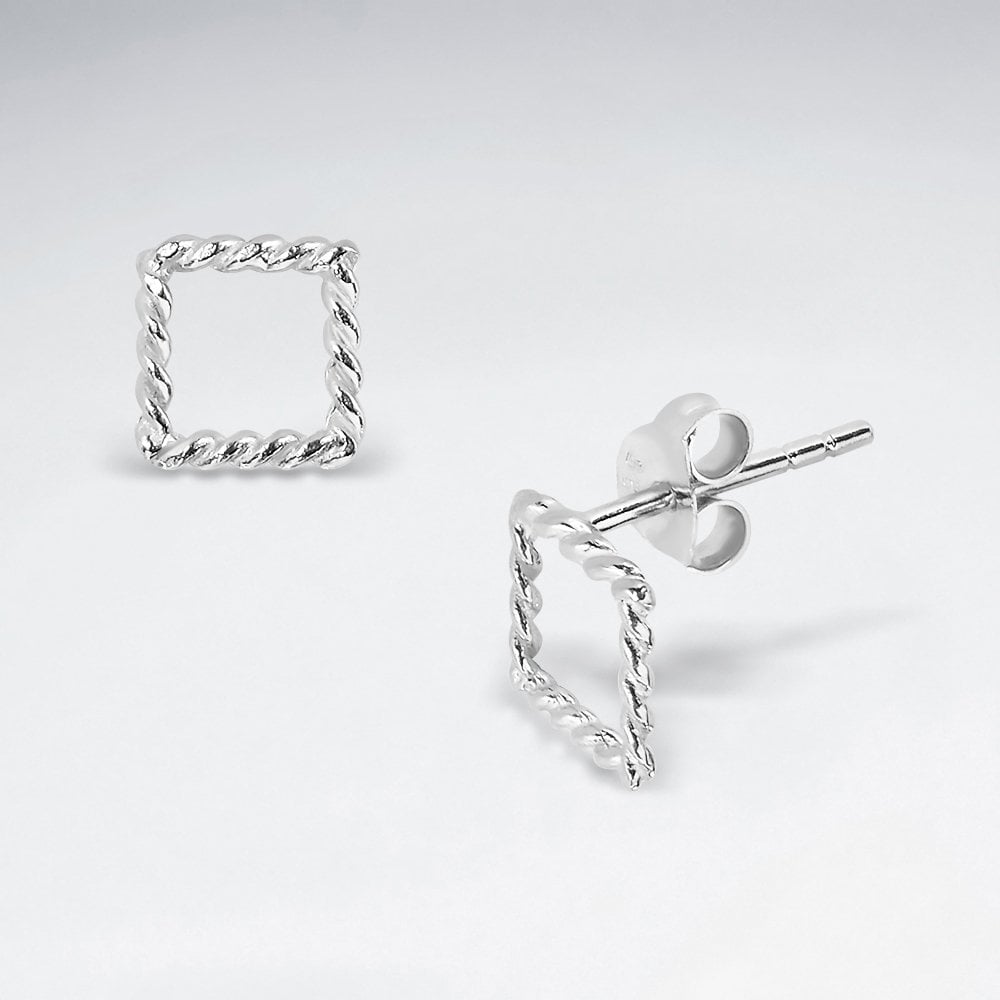 Sterling Silver Square Rope Stud Earrings