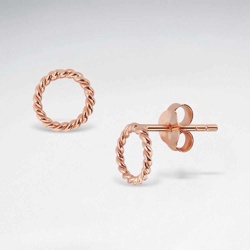 Sterling Silver Rope Twist Circle Stud Earrings