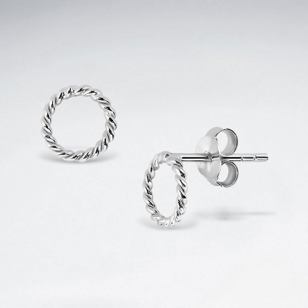 Sterling Silver Rope Twist Circle Stud Earrings