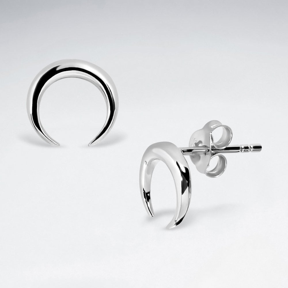 Sterling Silver Crescent Moon Stud Earrings