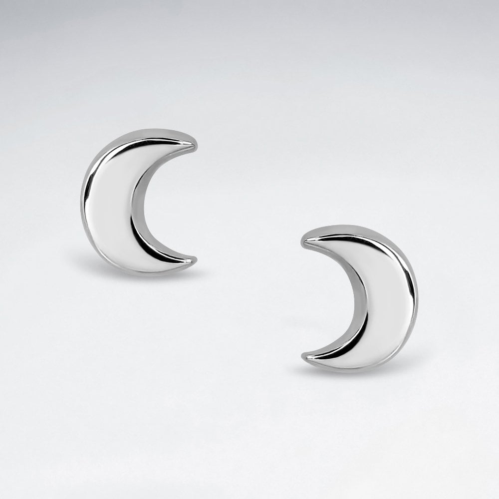 Sterling Silver Crescent Half Moon Stud Earrings