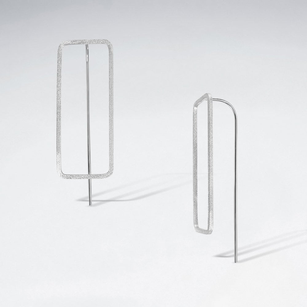 Sterling Silver Openwork Rectangular Hook Earrings