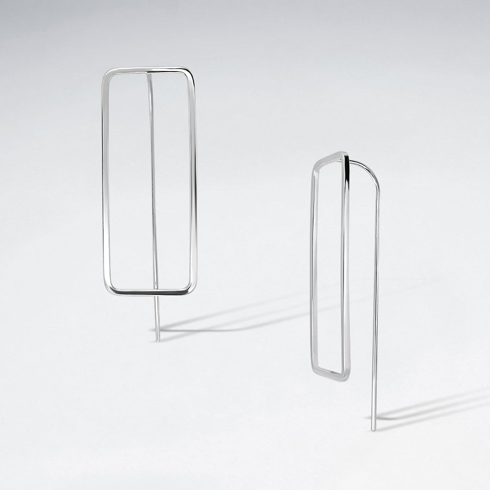 Sterling Silver Openwork Rectangular Hook Earrings
