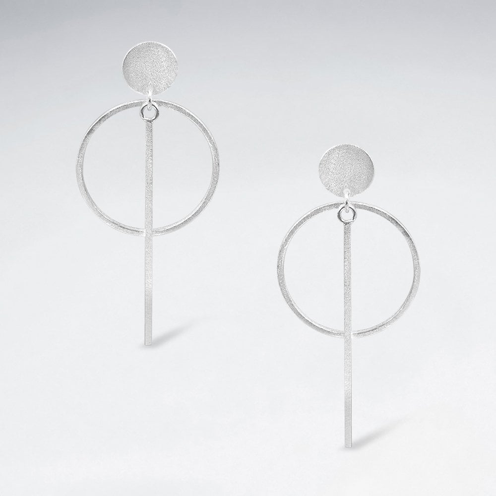 Sterling Silver Hoop and Line Stud Dangle Earrings