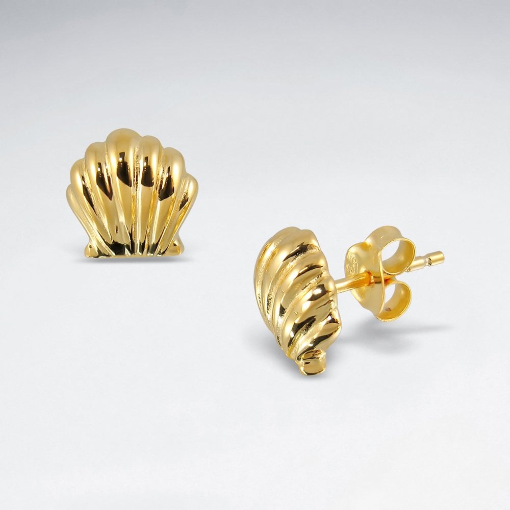 Scallop Seashell Sterling Silver Stud Earrings