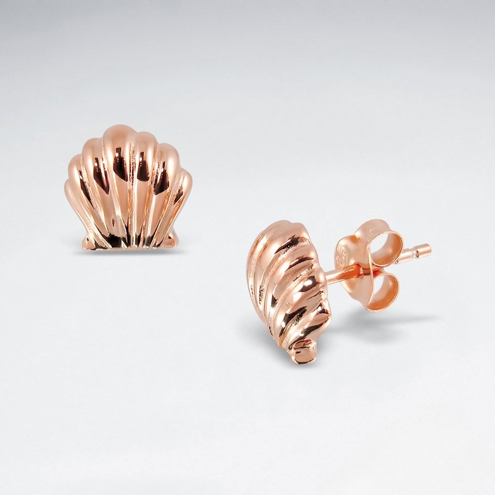 Scallop Seashell Sterling Silver Stud Earrings