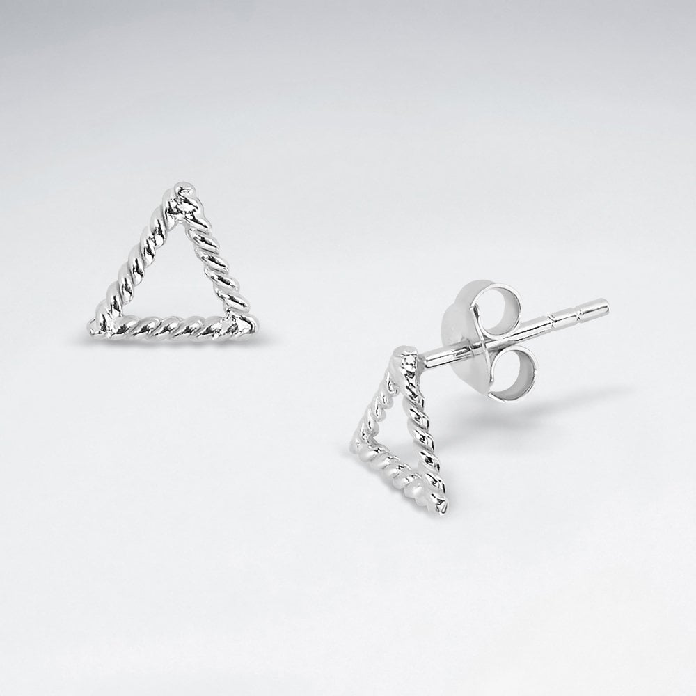 Sterling Silver Triangle Openwork Rope Stud Earrings