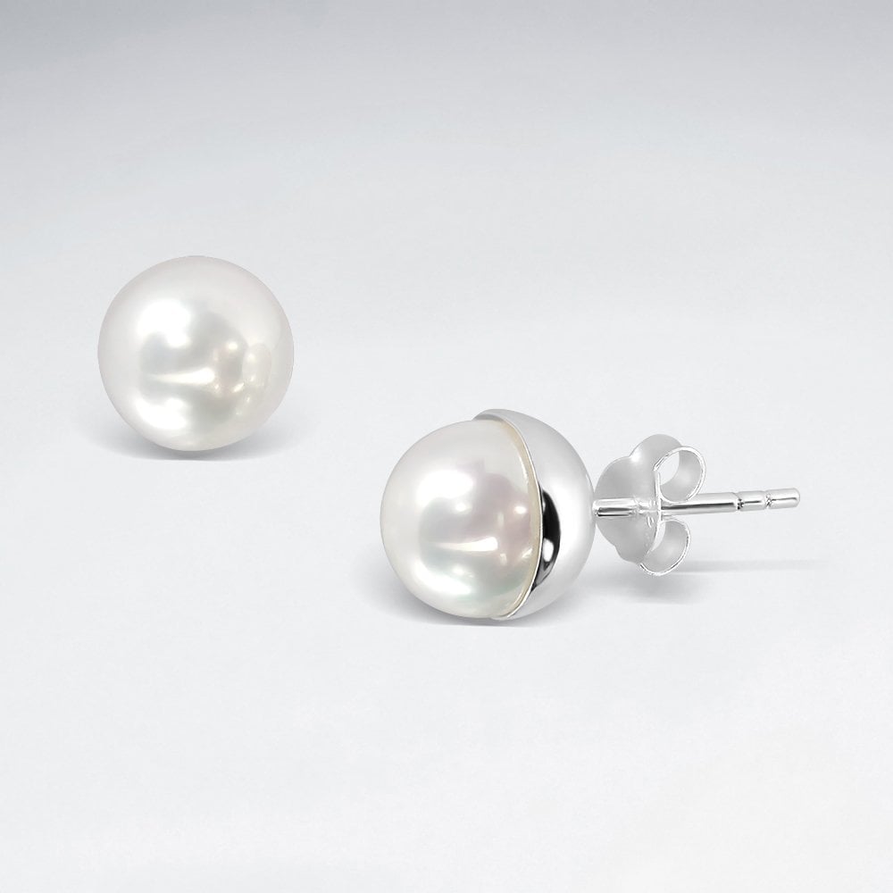 Sterling Silver Pearl Stud Earrings